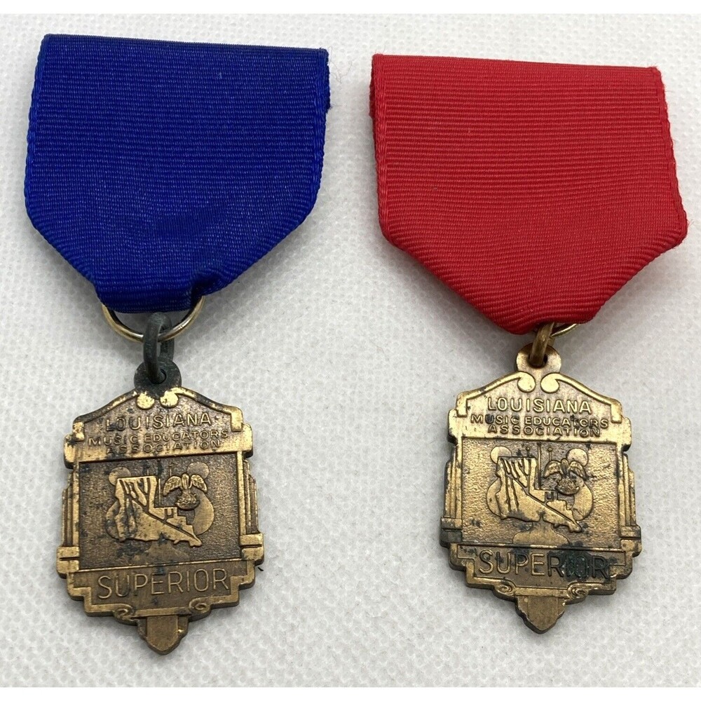 Lot of 2‎ Louisiana Music Educators Association Superior Ribbon Pins Red & Blue